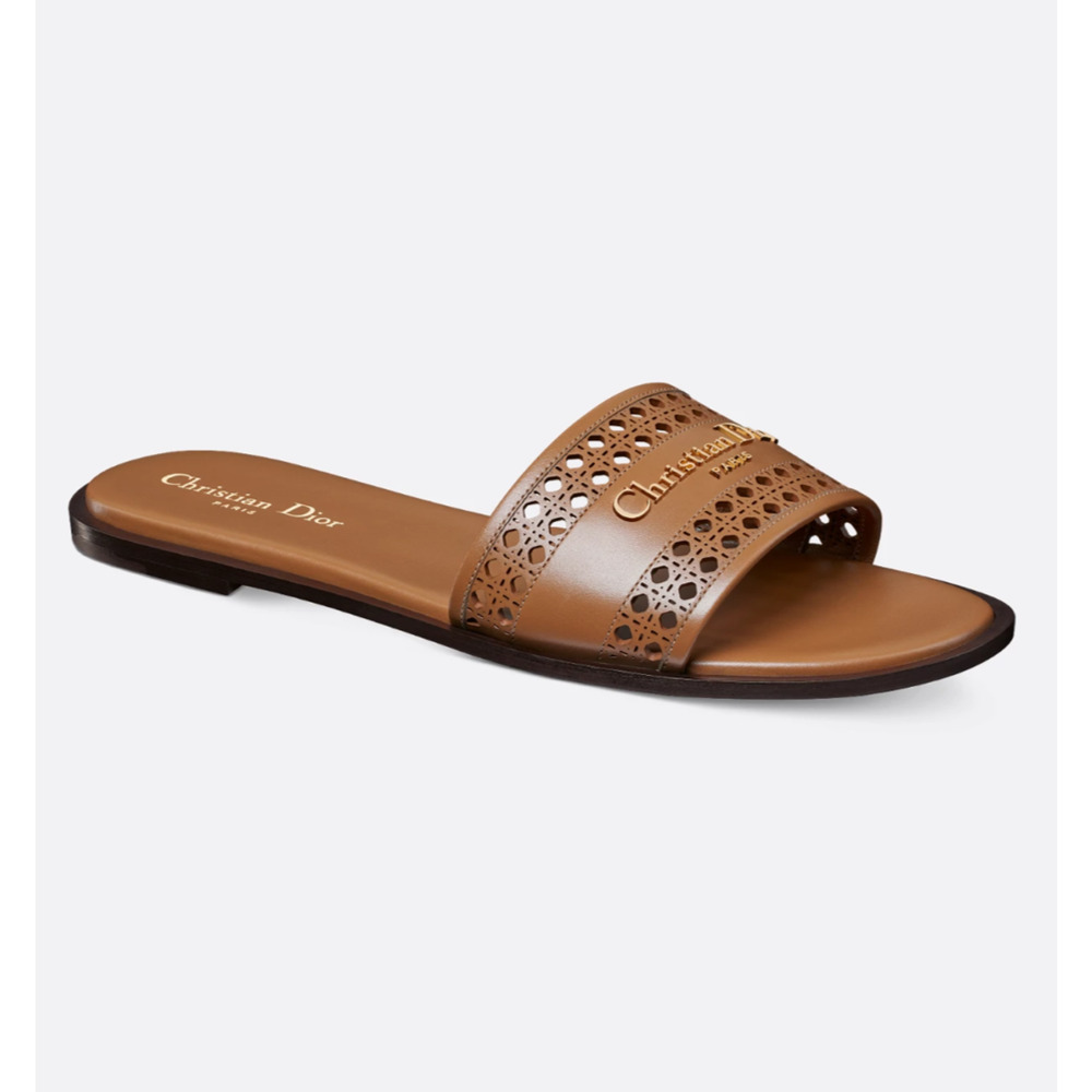 Dior D-Lane Dway Micro Cannage Chestnut Brown Leather Logo Slide Flat Sandal 37 - Picture 6 of 16